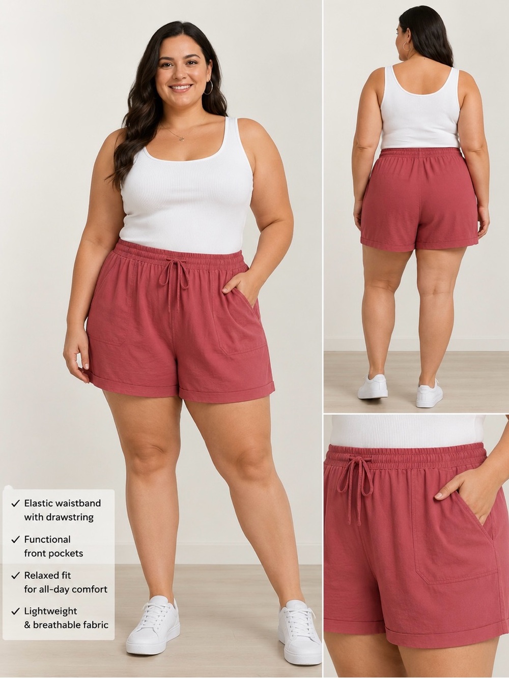Plus Size 3X Dusty Rose Shorts - Elastic Waist, Drawstring, Lyocell, Lounge NWT